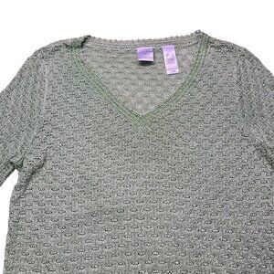 Emma James Green Beaded Knit V-Neck Sweater L